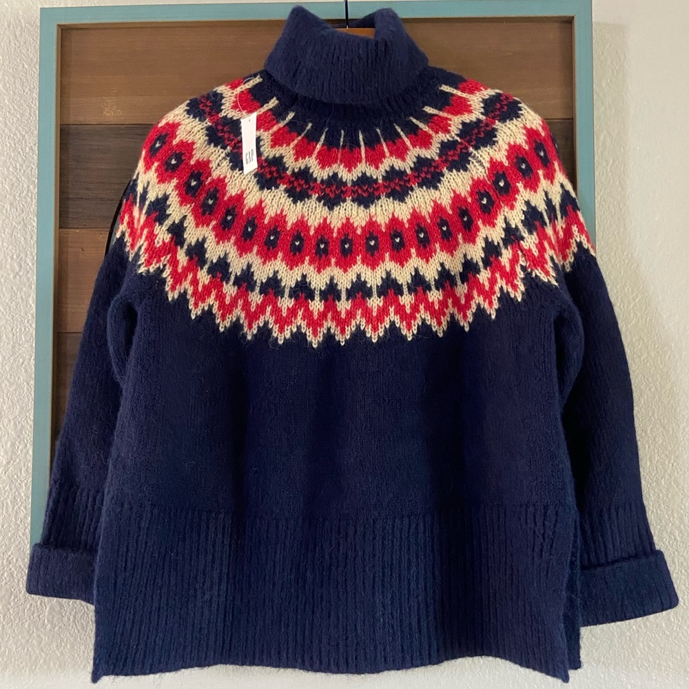 Gap Navy And Red Patterned Turtleneck Sweater - image 2
